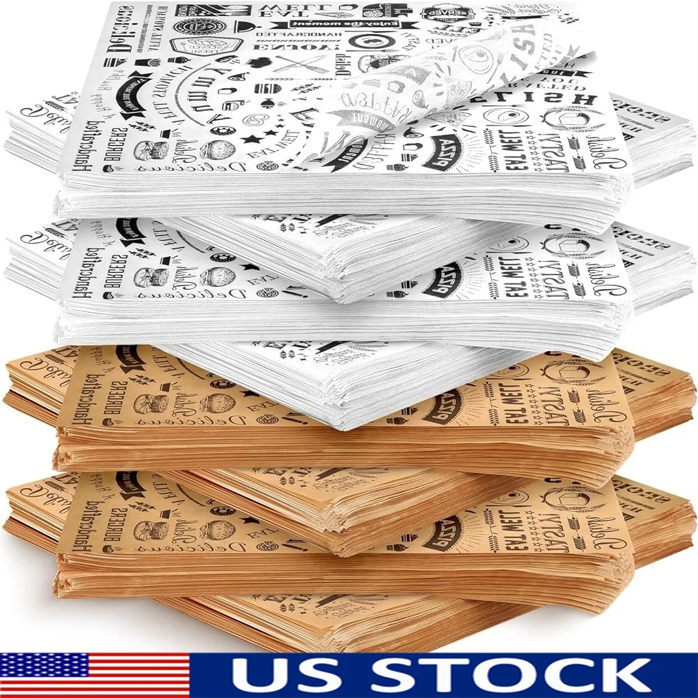

1000 Pcs Deli Wax Paper Sheets Grease Resistant Food Wrapping Paper Waterproof Bakery Liners Sandwich Basket Tray Paper Retro