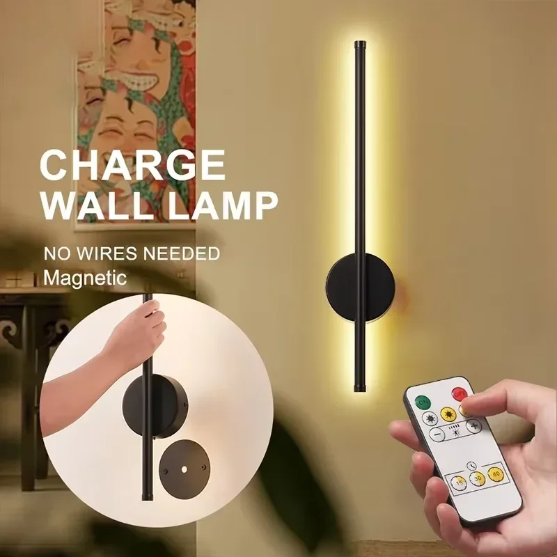 Modern LED Wall Lamp Remote Control Charge Solenoid Adsorption Long Light For Bedroom Living Room Home Decor Interior Wall Light