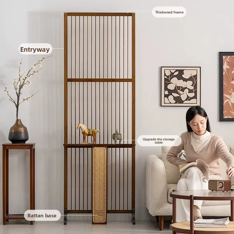 blocking partition living room multi-functional storage table entrance floor-to-ceiling home seat screen with rattan braid