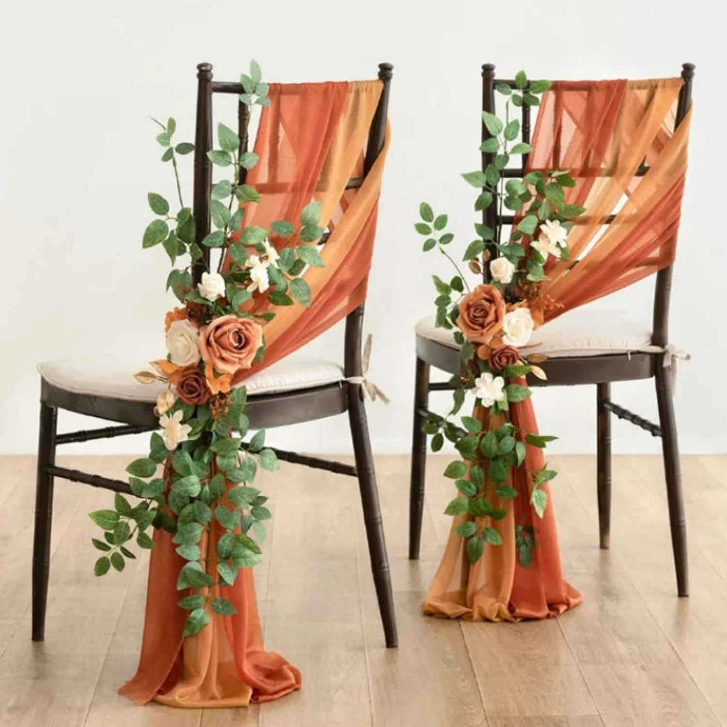 Wedding Solid Color Chair Sashes With Artificial Silk Rose Flower  Hotel Wedding Party Decoration Props Aisle Chair Decor