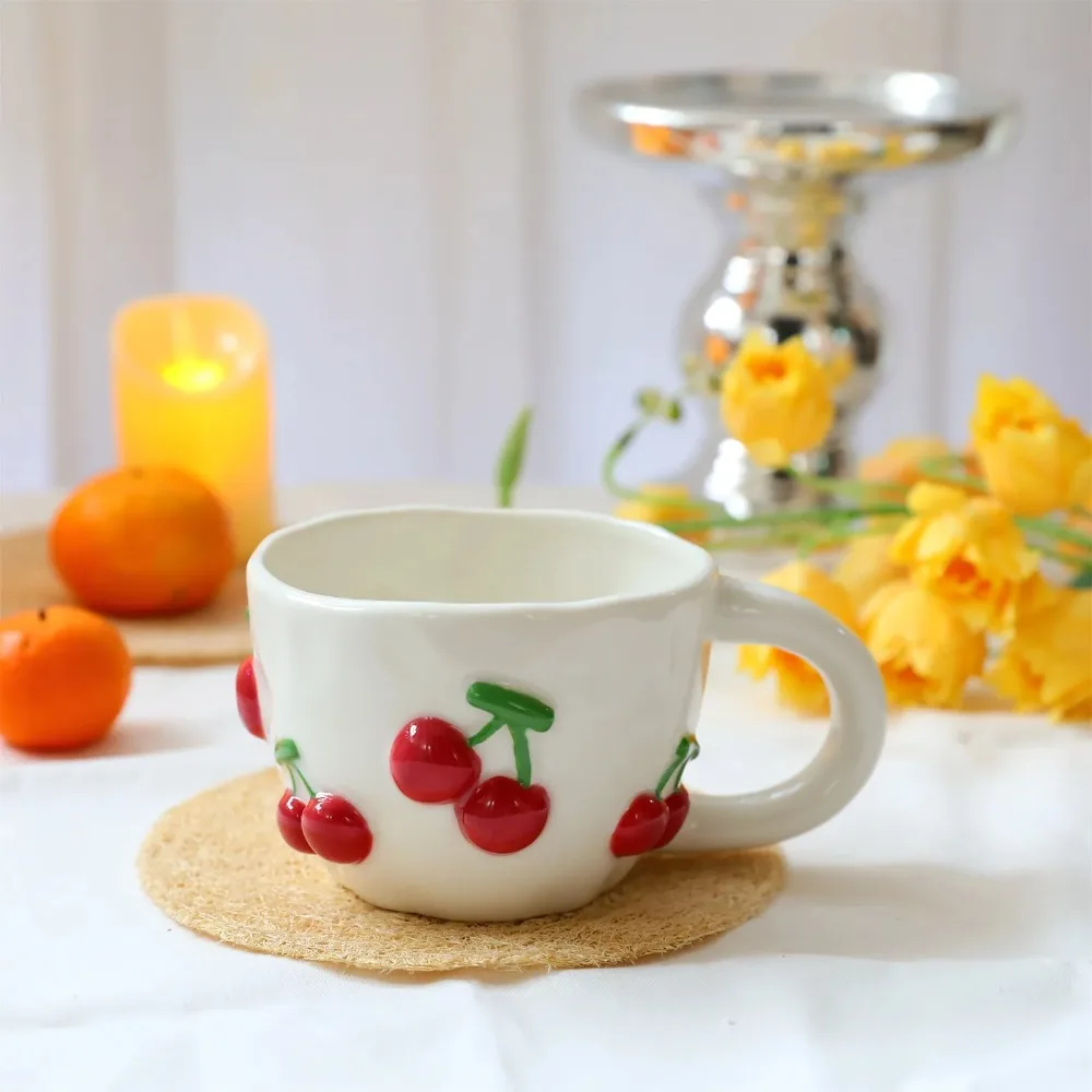 

Creative Strawberry Cherry Mug Hand Shaped Pumpkin Corn Coffee Cup Fruit Milk Cup High-value Home Office Breakfast Oat Cup