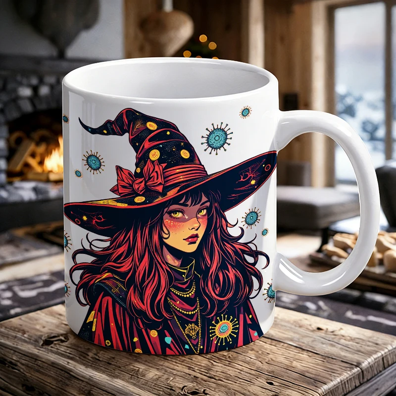 

1PCS Red-Haired Witch Ceramic Cup, Coffee Cup, Milk Cup, Office Tea Cup, Drinking Cup, Fade-Resistant, Gift for Friends