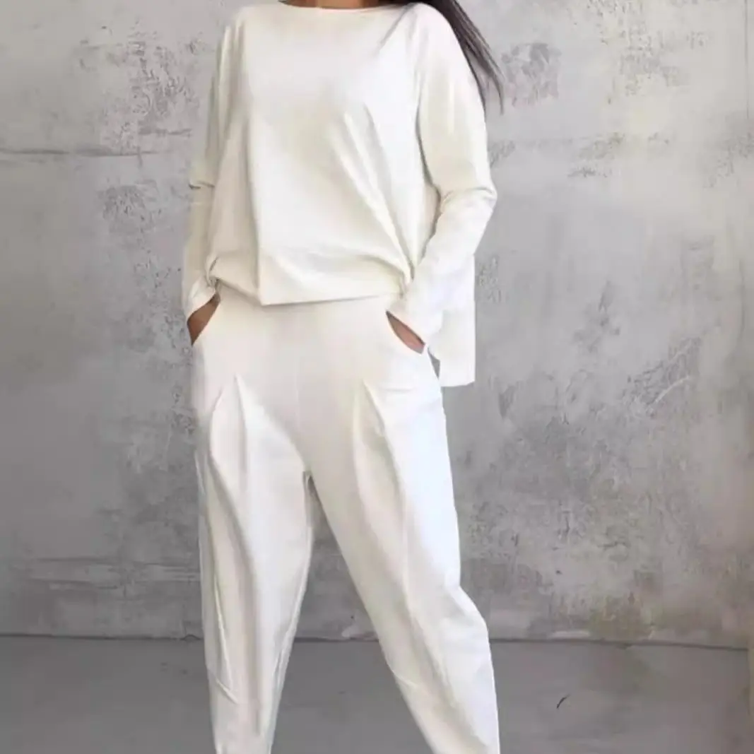 

Women's Two-Piece Long Sve Single Legged Sweater irt Faion Set Autumn 2024 Sle Ele Casual Workwear Ensemble
