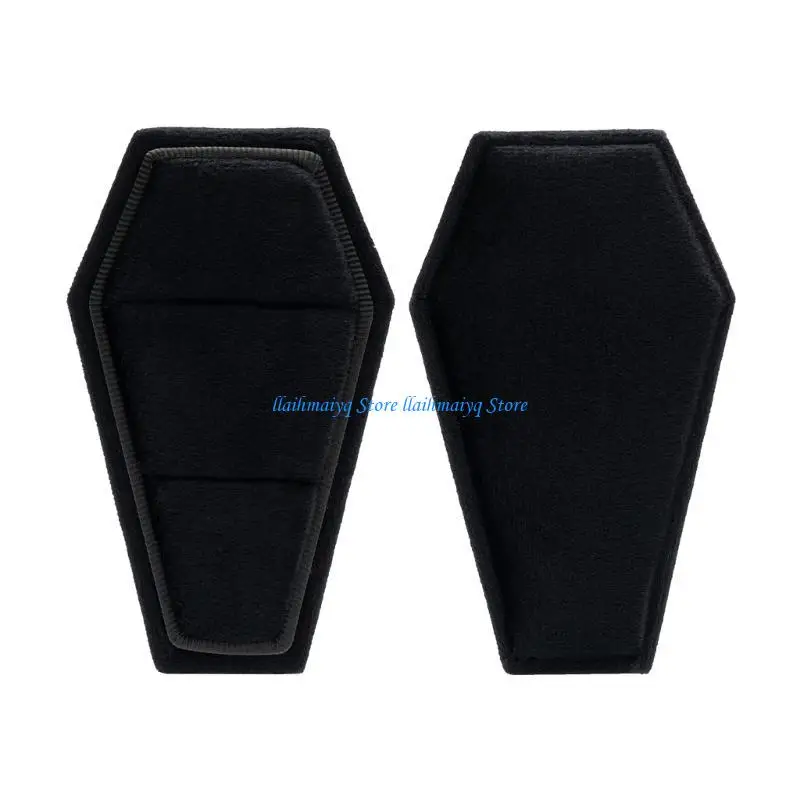 573B Black Coffin Ring Box Double Ring Display Holder with Detachable Lid