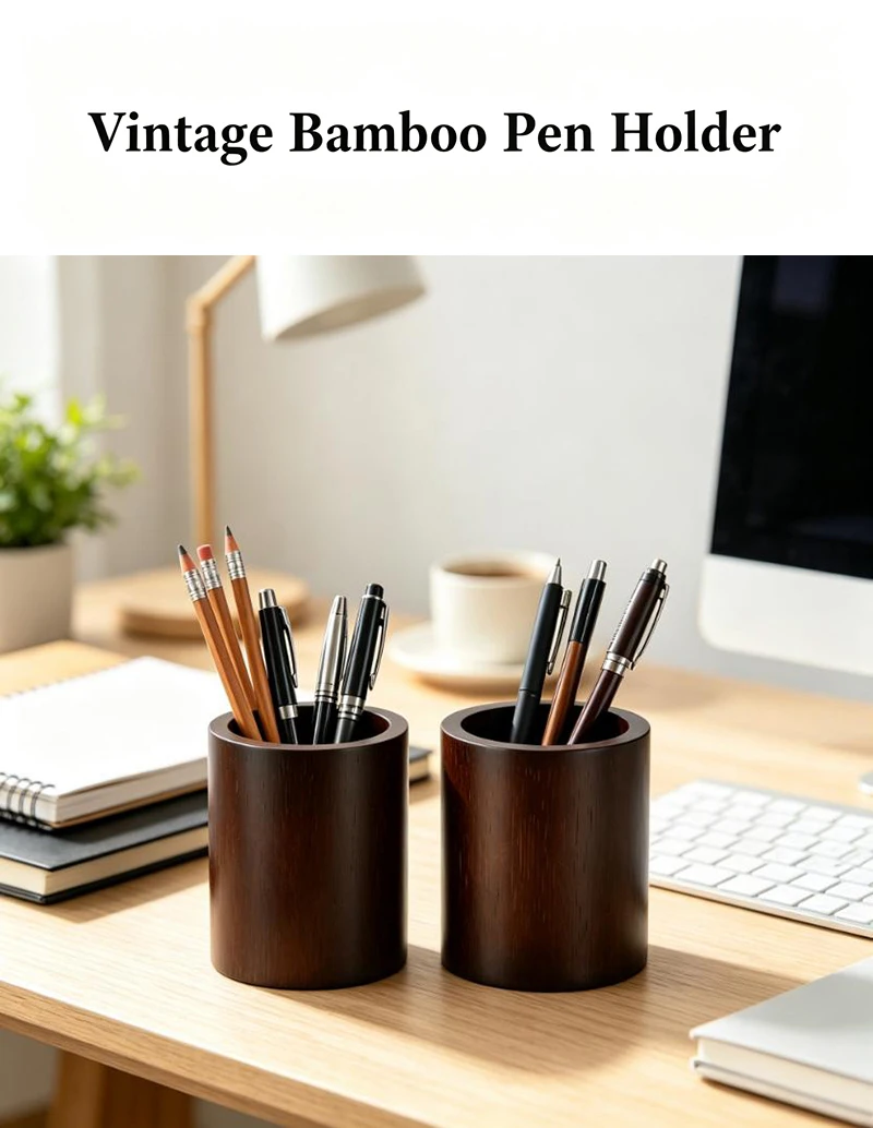 Großer Bambus-Stifthalter Retro Tintenstift-Aufbewahrungsbox Schreibtisch-Organizer Büro- und Schulbedarf Geschenk – Detail 1