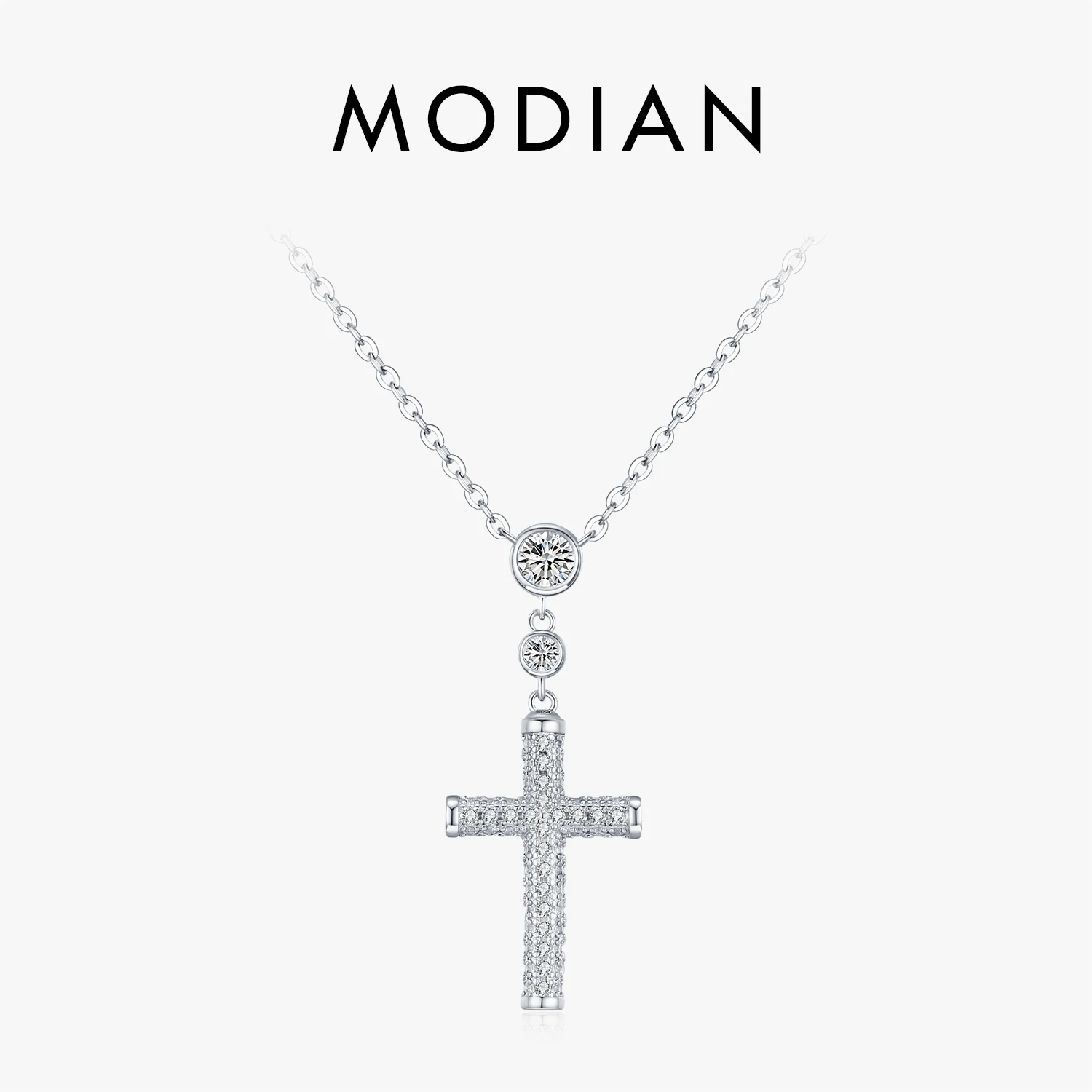 

MODIAN 925 Sterling Silver Trendy Cross Swing Necklace Luxury Full Zirconia Choker Pendant Necklace For Women Fine Jewelry