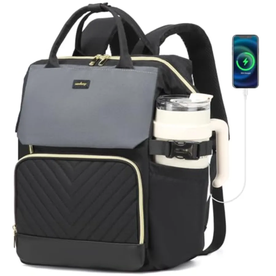 

Компьютерный рюкзак для женщин, рабочая сумка, сумка для ноутбука с держателем для кружки и USB-зарядкой для учителей, медсестер, студентов, путешествий.