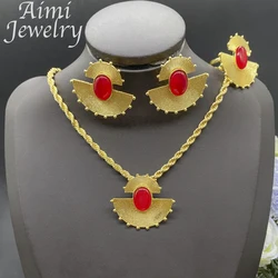 Fashion Trendy 18K Gold Plated Jewelry Set Necklace Pendant Earring Rings Luxury Women Party Bridal Wedding Anniversary Gifts
