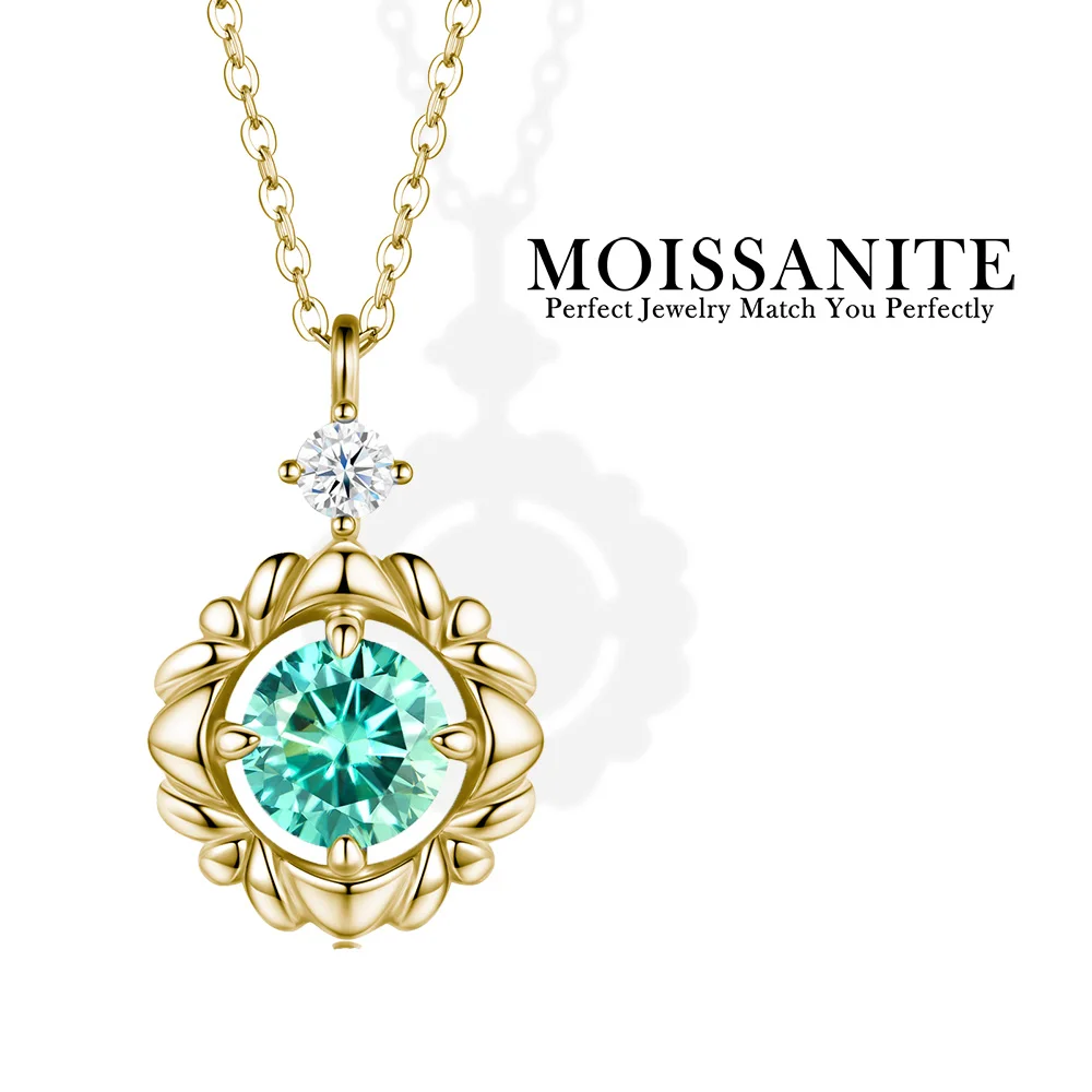 

1.1CTW Moissanite Pendant Necklace 925 Sterling Silver 18K Gold Plated Green Round Cut Comes with GRA Certificate