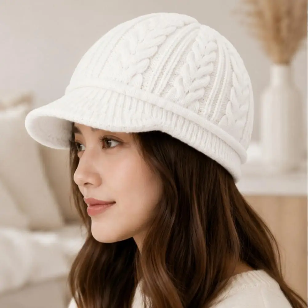 Winter Knitted Hat for Women Soft Knitted Hat for Weather Winter Knitted Peaked Cap with Visor Women’s Fleece Lined Brimmed