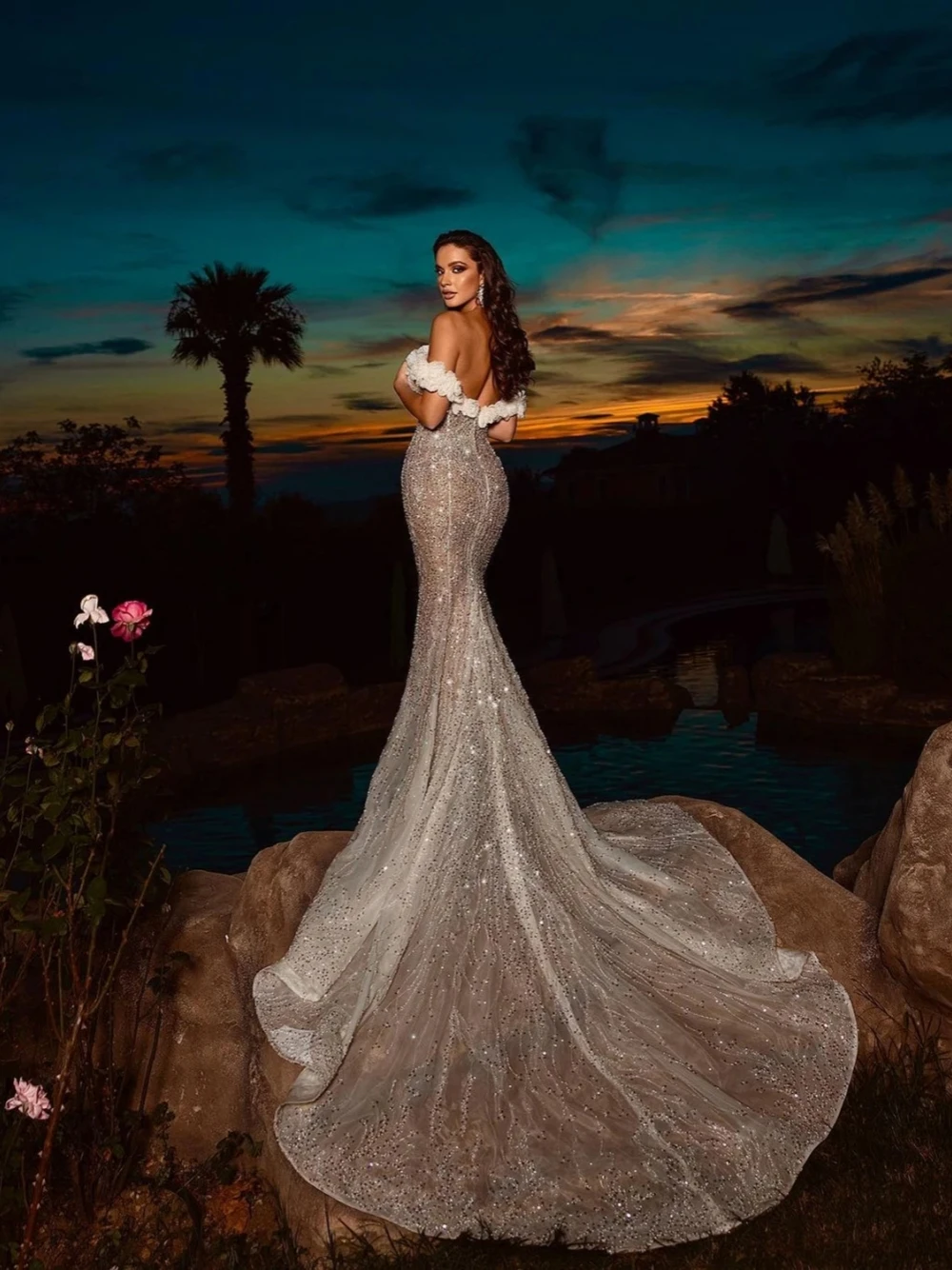 Stunning Mermaid Evening Dress Luxury Beaded Prom Pearls Bride Robe Illusion Customized Cocktail Dresses Vestidos De Novia