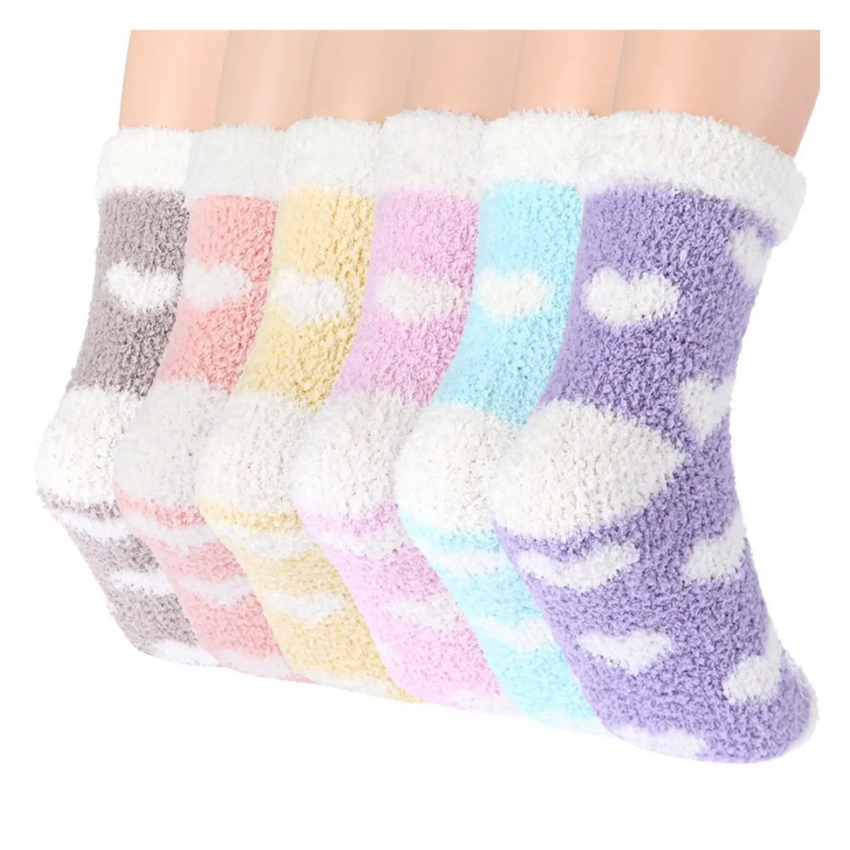 Winter Warm Kawaii Love Heart Fluffy Coral Fleece Socks for Women Soft Coral Velvet Sock Indoor Floor Casual Slippers Sox