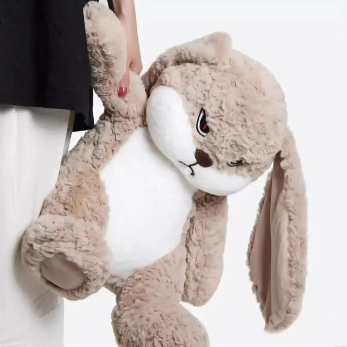 Fierce Fluffy Bunny Plush, Angry Expression Brown Rabbit Stuffed Animal for Gifting