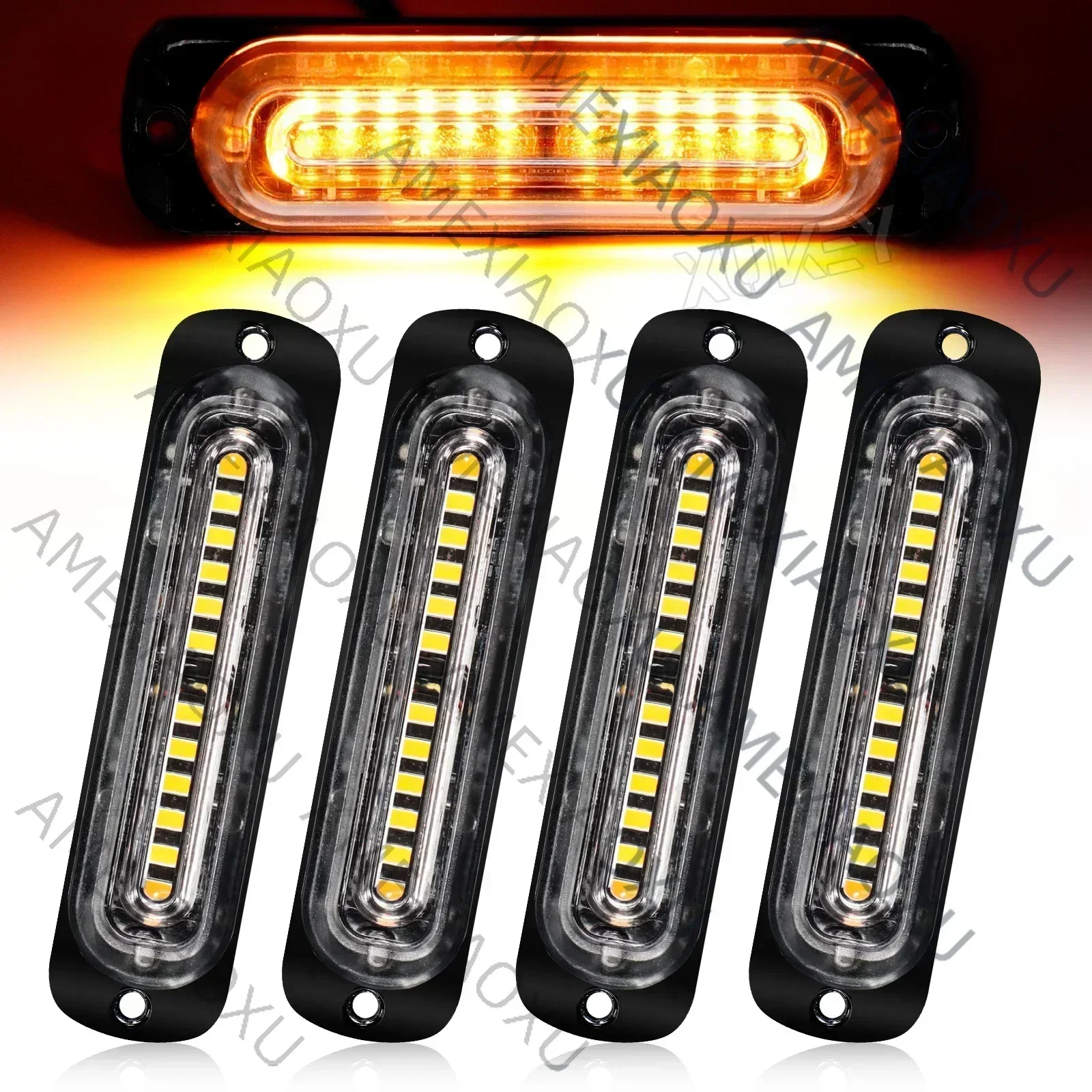 

4x 12LED стробоскопическая решетка, аварийная вспышка, световая панель для автомобиля, грузовика, внедорожника, маяк, янтарный, желтый, оранжевый, дорожное движение, 12 В, 24 В