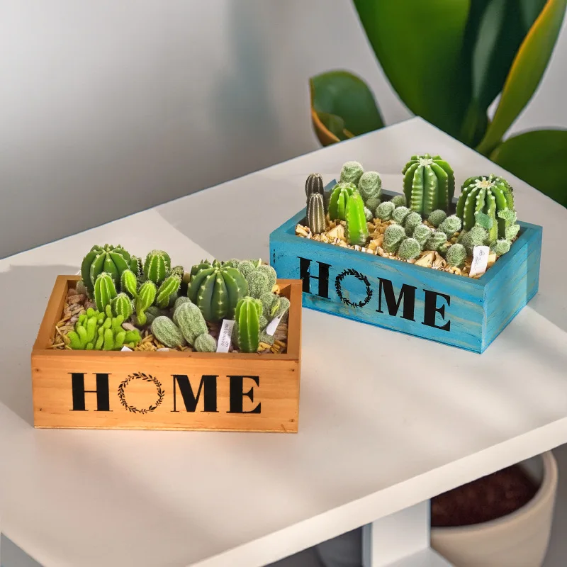 Vintage Wooden Succulent Planter Box, Rectangular Rustic Storage Organizer for Indoor Plants, Home, Garden, Balcony