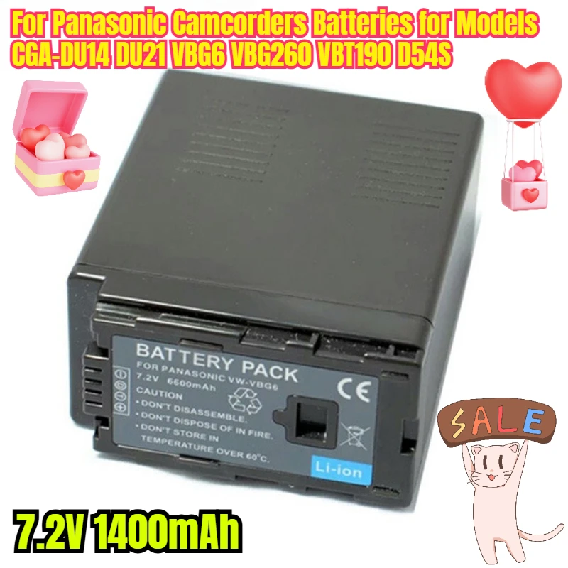 

7.2V 1400mAh Suitable for Panasonic Camcorders Batteries for Models CGA-DU14 DU21 VBG6 VBG260 VBT190 D54S
