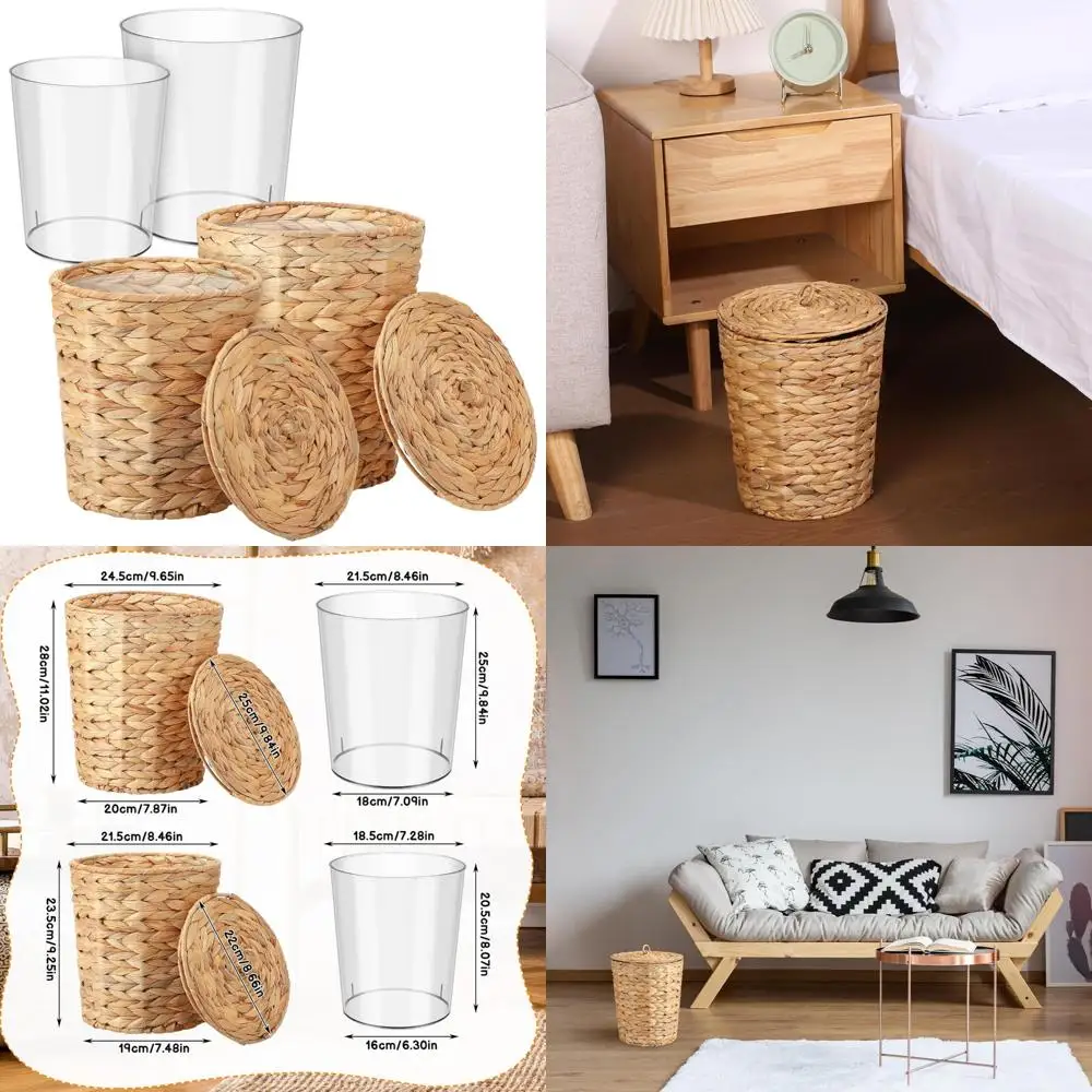 

Wicker Trash Cans with Lids, 2.7 Gallon and 1.88 Gallon Wastebaskets for Bathroom Storage and Boho Decor