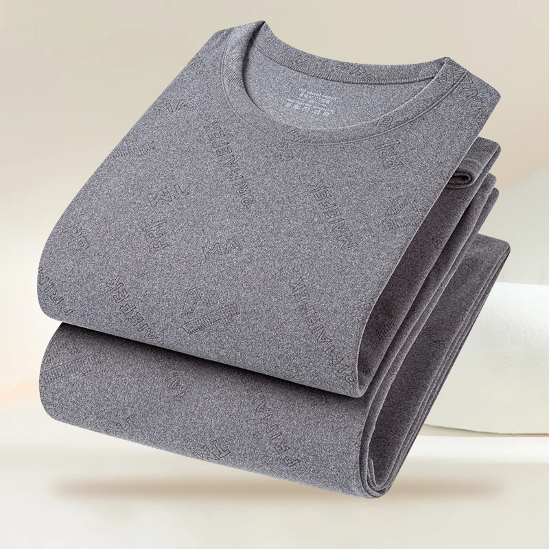 Men Thermal Underwear Set Long Sleeve Printed Pattern Stretch Solid Color Warm Long Johns Base Layer Sleepwear Pajamas Fall 4XL