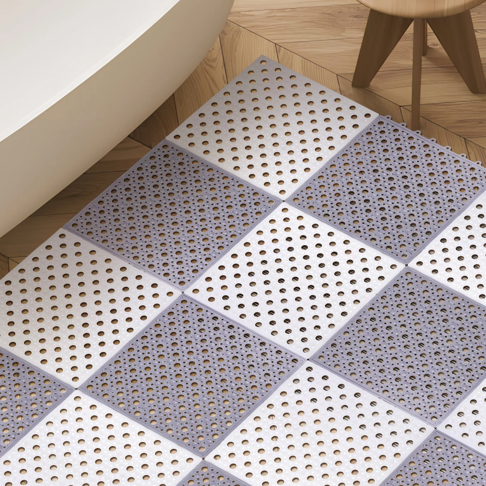 

4Pcs Anti Slip Shower Mat Set Fast Drying Bathtub Floor Mat with Drainage Holes Non Skid Suction Cups for Wet Areas Safe