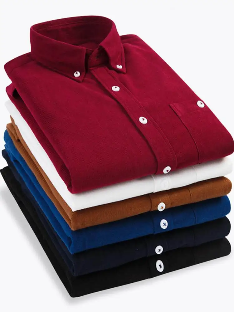 

Slim Fit Men's Faion Corduroy irt Casual Long Sve arp Collar Color Youth Urban Wear Four Seasons Versatile