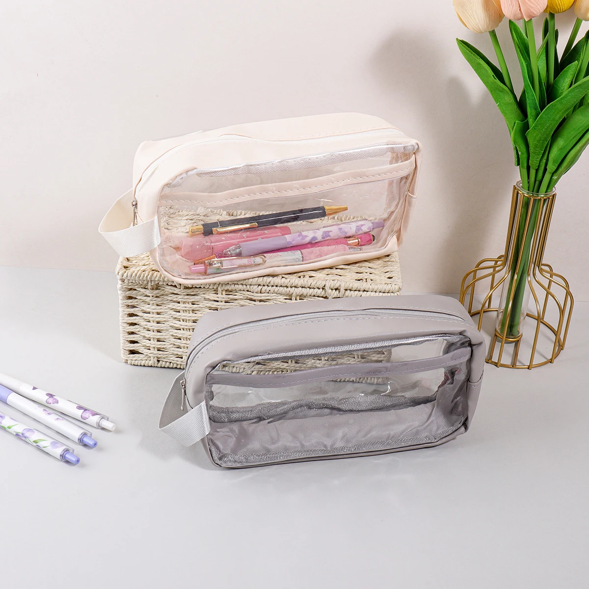 Creative Transparent Portable Pencil Case, Stylish Stationery Storage Bag, Desktop Item Storage and Organization, DIY Stationery