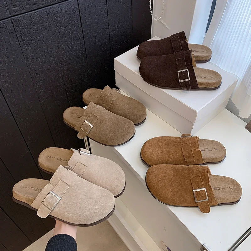 Fashion Flat Shoes Non-slip Comfortable Women Bokken Slippers Spring Autumn Anti-elastic Skin Buckle Decoration Women's Shoes