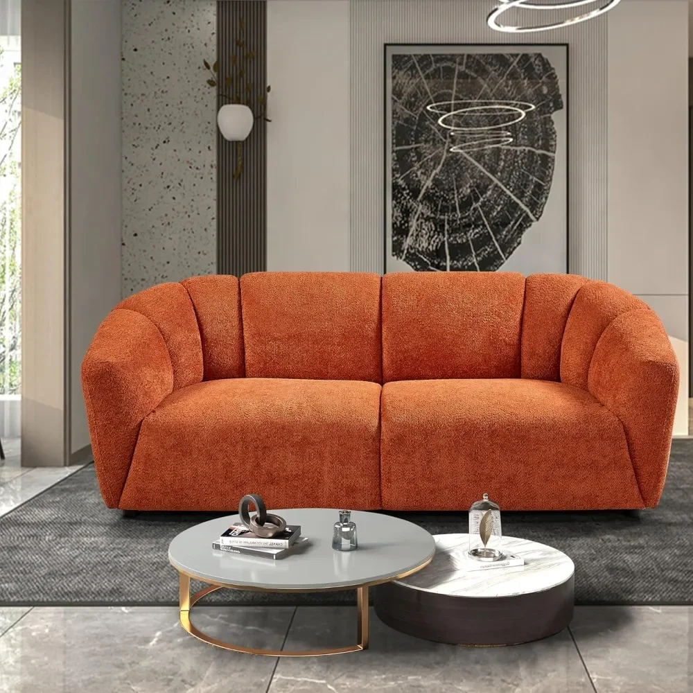 2Seats Teddy Fleece Boucle Freestanding Loveseat Sofa Modern Comfy Leisure Couch With Tufted Back, Oversized Sleek Curved|