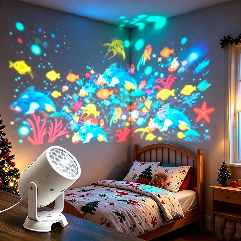 Rotating Colorful Ocean World Dancing LED Lamp, Kids Xmas Projector Light for Bedroom Living Room Decoration