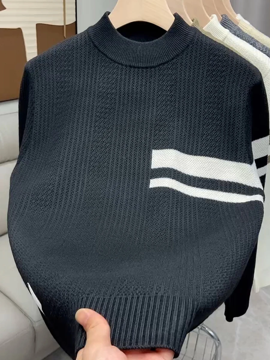 

Мужской высококачественный модный свободный трикотажный свитер с длинными рукавами и круглым вырезом, повседневный классический стиль, осень-зима, новинка