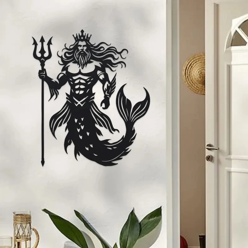 DDPNKL Merman King Coastal Wall Art - Unique Cut Iron Metal Sign with Modern Home Decor Style - Perfect Housewarming Gift 1PC