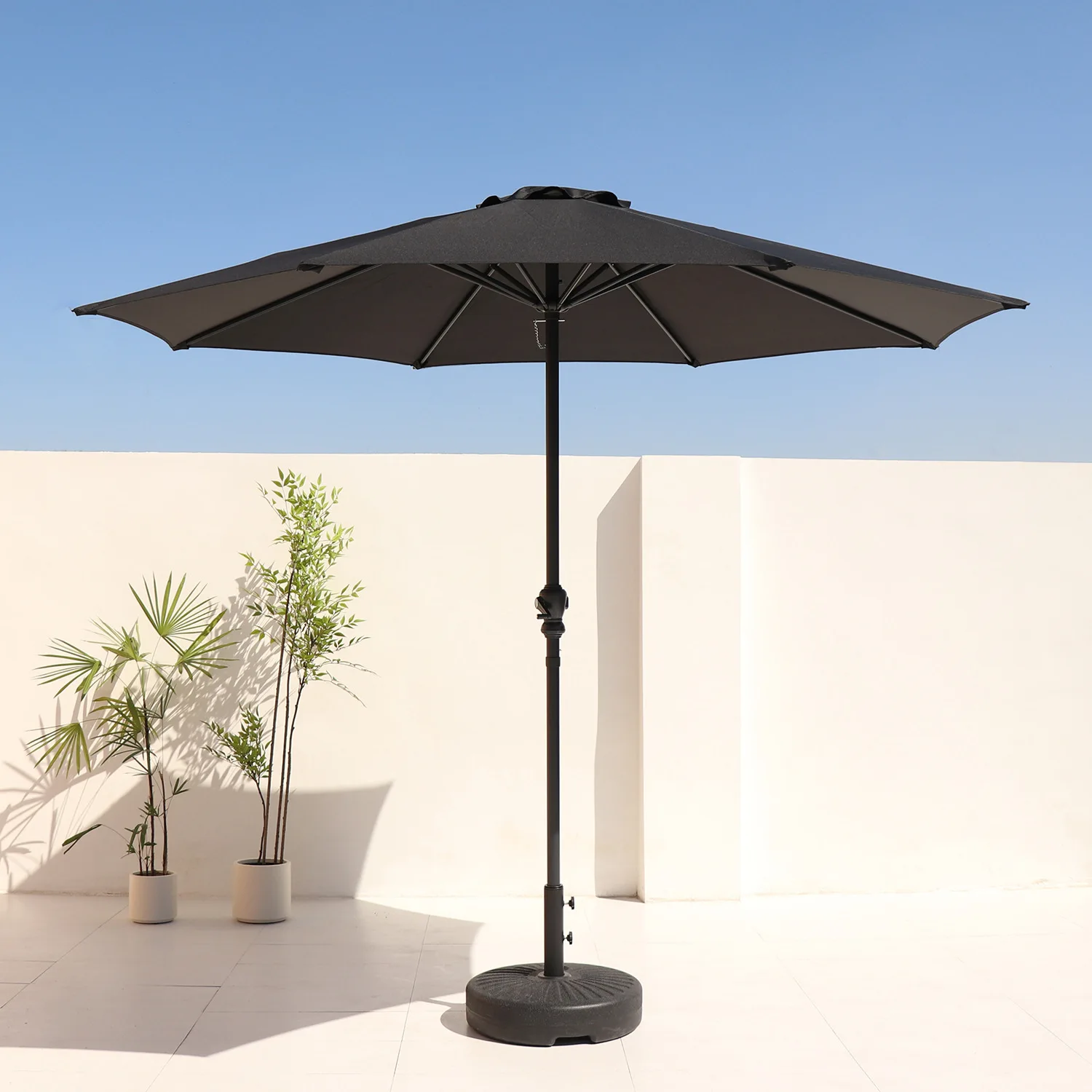 Outdoor Garden Parasol Sunscreen Central Pillar Hand Crank Straight Rod Umbrella Beach Camping Folding Umbrell