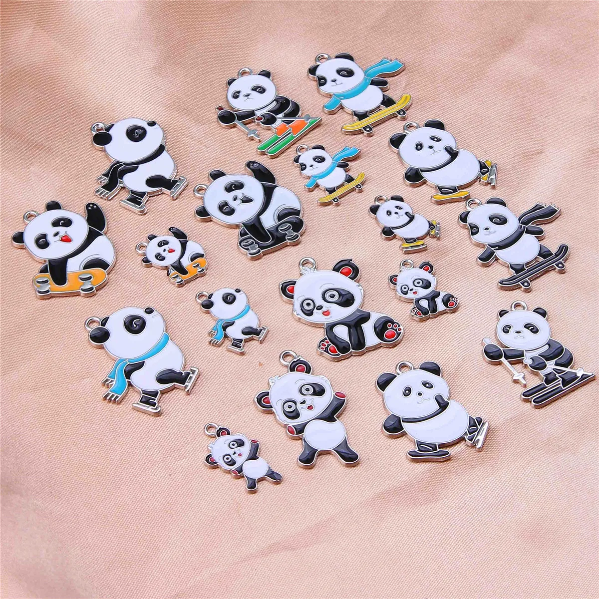 10pcs various styles of giant panda alloy oil dripping necklace earrings keychain pendant DIY jewelry accessories