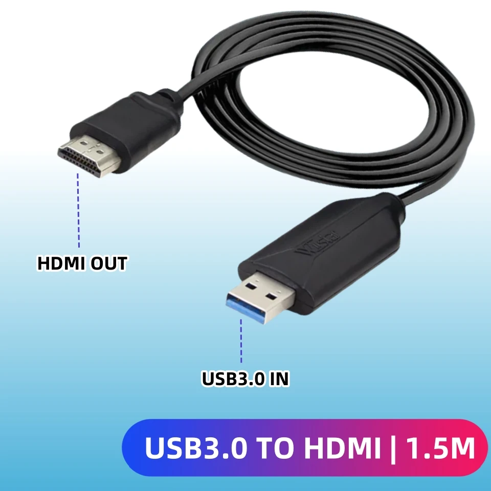 USB 3.0 to HDMI Adapter Converter Video Cable 1.5M 1080P Built-in Chip&Driver Male to Male USB to HDMI External Graphics for PC