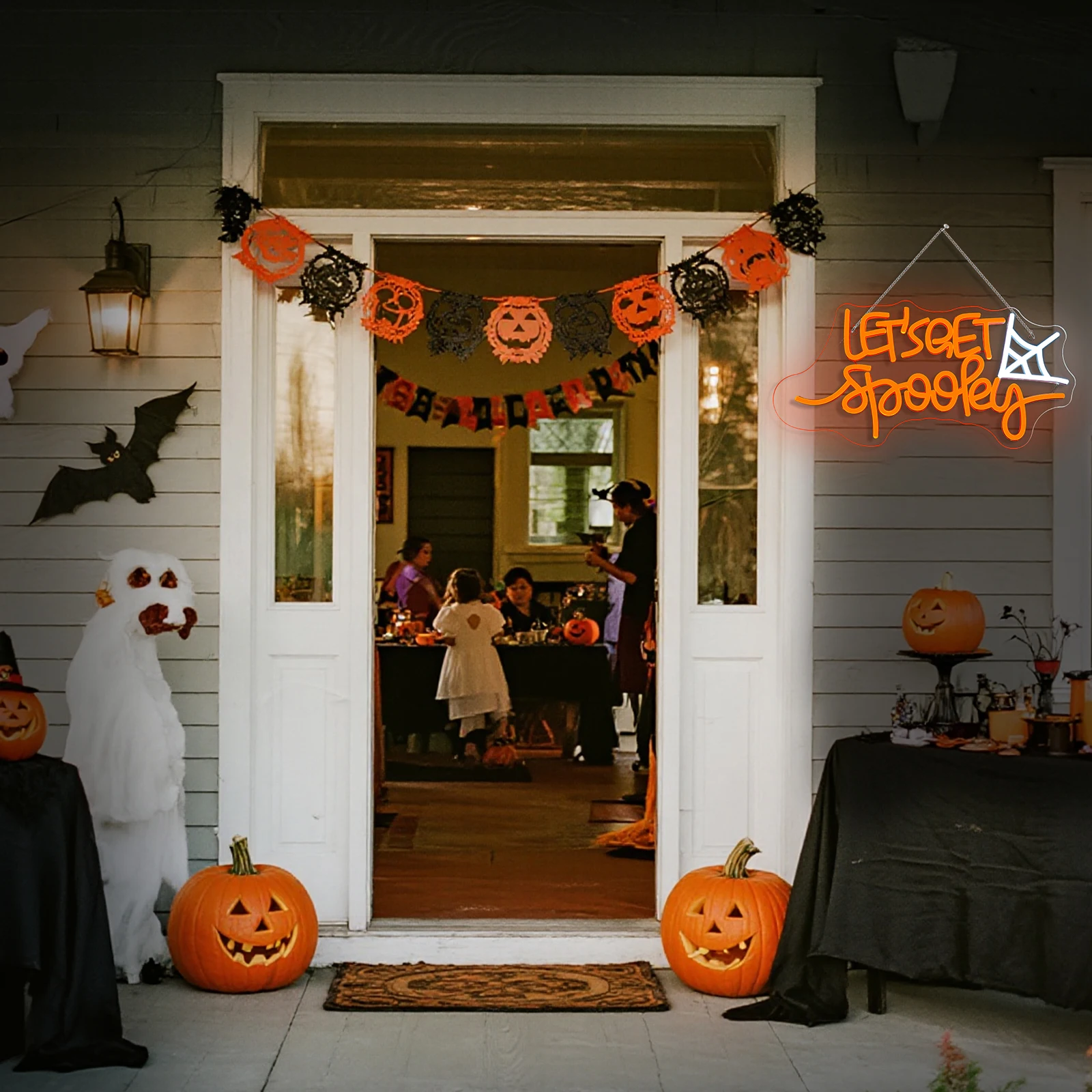 Let's Get Spooky Neon Sign USB Dimmable Light Up Sign for Wall Decor for Halloween Party Bedroom Man Cave Windows