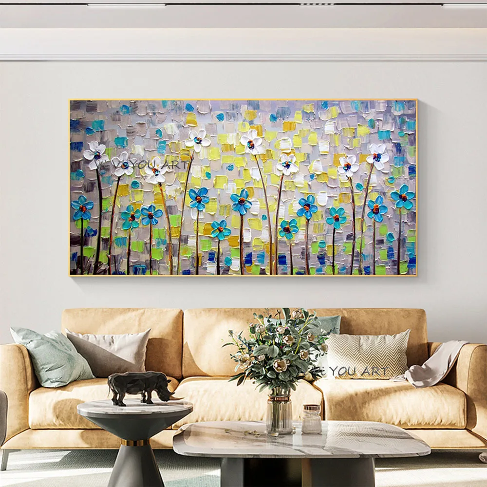 

Abstract Blossom Flowers Oil Painting on Canvas, Large Original Textured Floral Colorful Acrylic Painting Modern Wall Art Decor