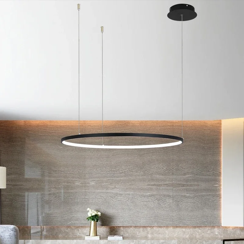 Modern Annular Led Pendant Lights Black for Living Dining Room Showroom Coffee Shop Chandelier Home Decor Hanging Luminaires