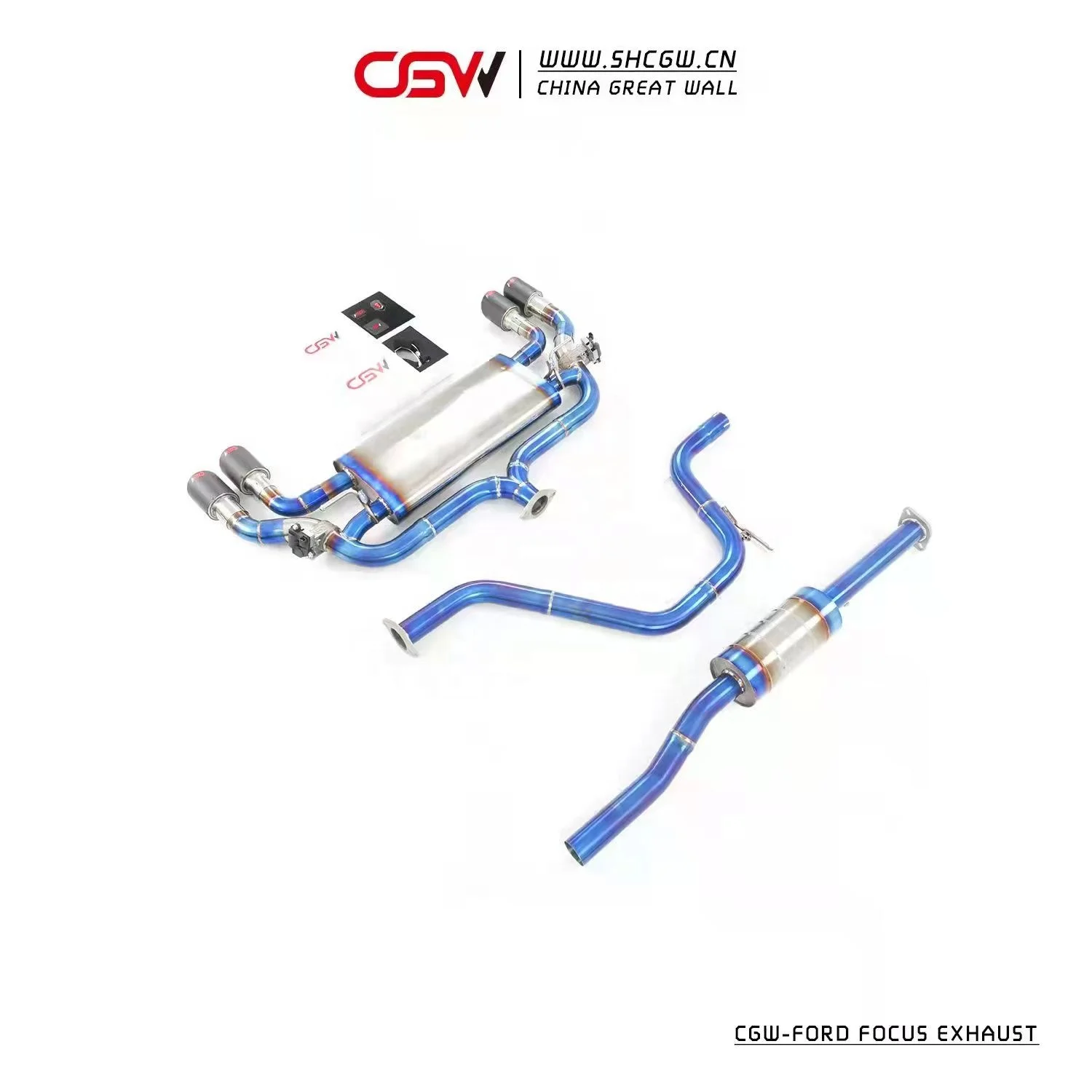 CGW Blue Burnt Titanium Muffler Cat-back Exhaust System for  1.5T 2021+ with Forged Carbon Fiber Exhaust Tips