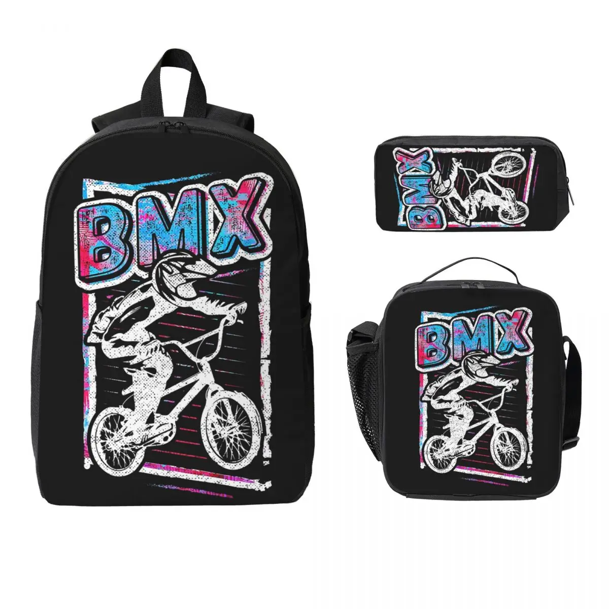 

Bmx Apparel Bmx Bike Backpack Student Boys Girls BookBag School Bag Computer Shoulder Bags 3ps Insulated Lunch Bag Pencil Case