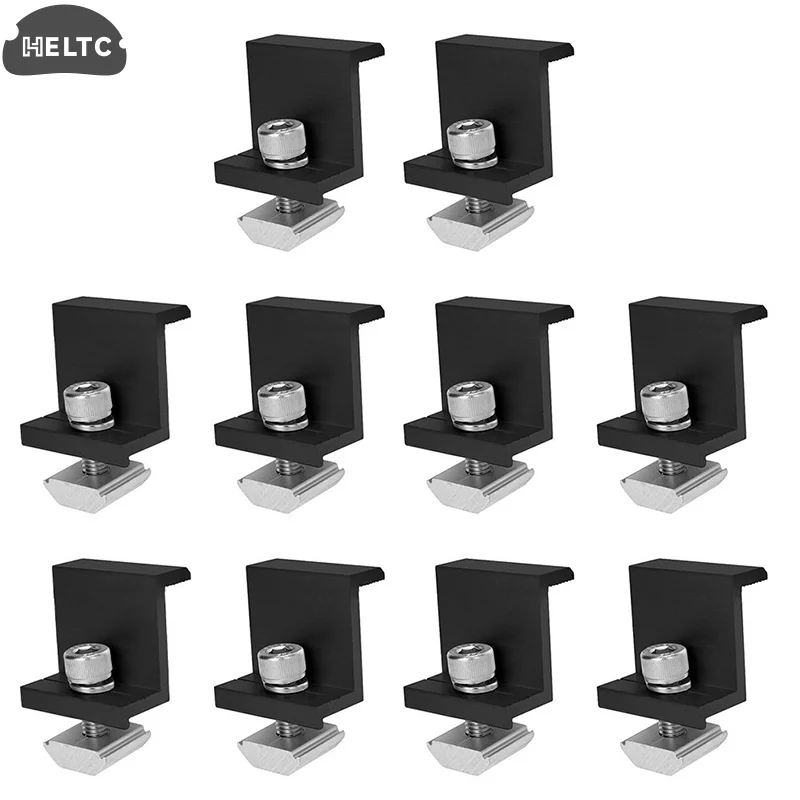 10pcs Solar Panel Mounting Fixing Clamp Adjustable Bracket End & Mid Clamp PV Panel Clip For Solar Panel PV Install Accessories