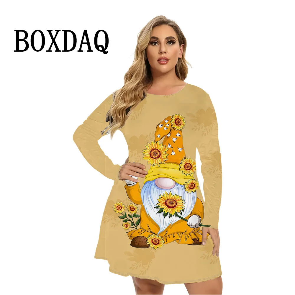 Robes imprimées de Noël drôles pour femmes, manches longues, tournesols décontractés, grande taille, vêtements Hip Hop pour dames, mode, 2024, 9XL