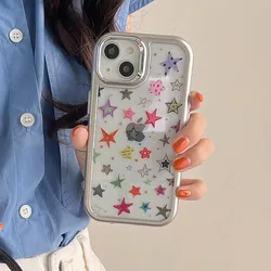 Case For iPhone 15 Pro Max 13 12 Pro Max Cover Electroplate Colorful Stars Painting Phone Shockproof Shell For iPhone 14 Pro Max