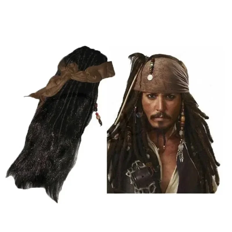 Pirates Caribbean Jack Sparrow Adult Cosplay Costume Accessories Wigs Beards Sets For Men Women