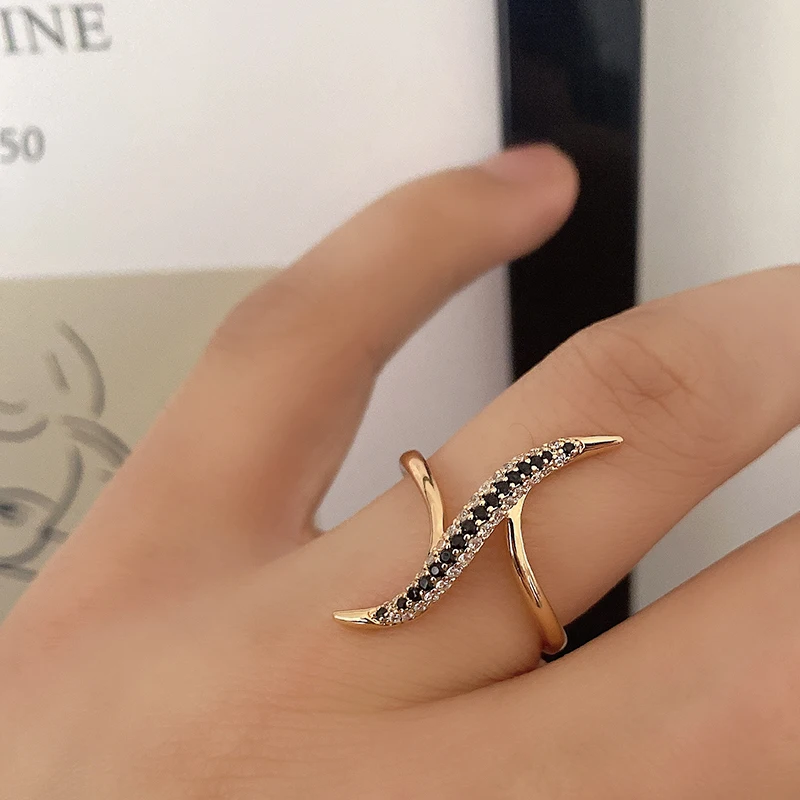 Kinel Unique Design White And Black Natural Zircon Rings For Women Fashion 585 Rose Gold Color Daily Fine Jewelry 2023 New