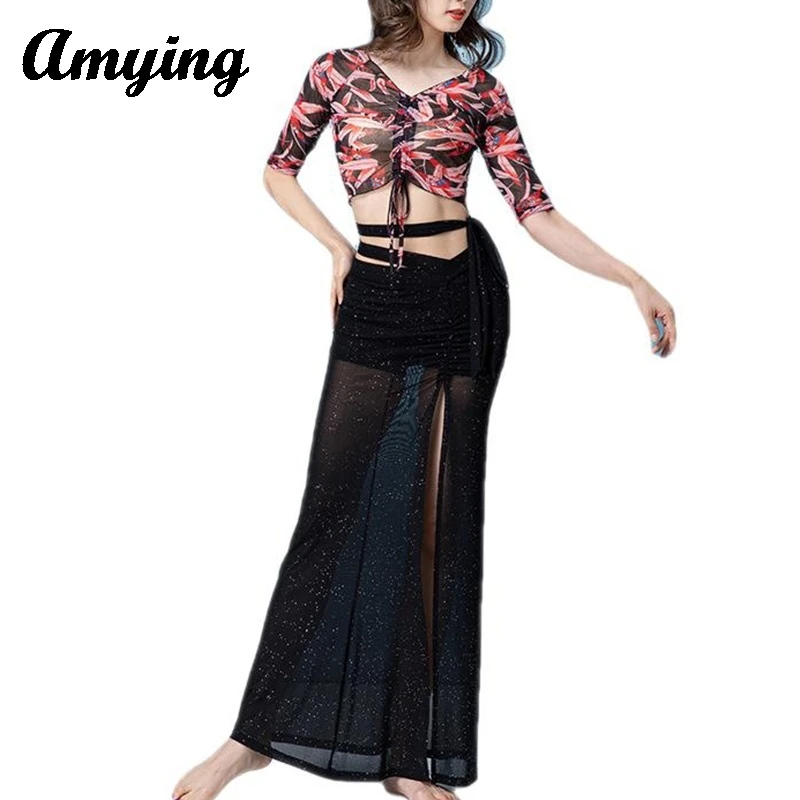 

Sexy Women Belly Dance Top+Split Skirt Set Stage Competition Performance Costume Oriental Dance Practice Long Dress Suit New