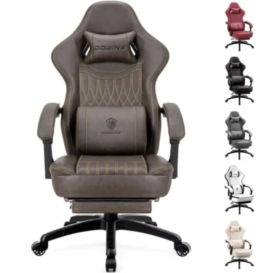 Gaming Chair for Adults Teens: Breathable PU Leather, Black, Ergonomic Reclining with Footrest, Massage Lumbar Support, Pocket