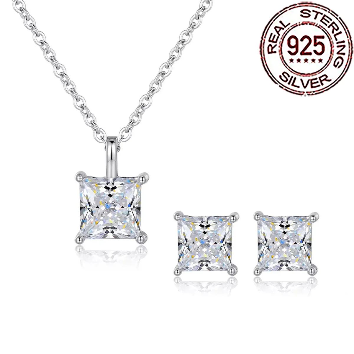 

QooLady стерлингового серебра 925 пробы, элегантные квадратные серьги с кубическим цирконием, комплекты ожерелья для женщин, изысканные ювелирные изделия для рождественской вечеринки, подарок ST051