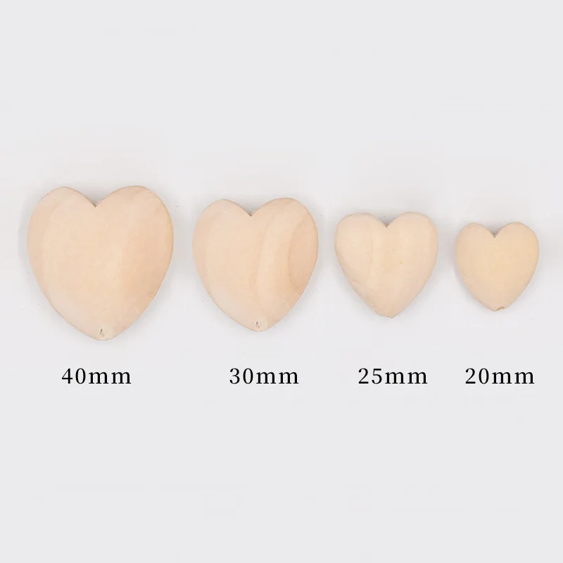 Natural Unfinished Wood Heart Beads, Blank Unpainted Wooden Loose Spacer Beads for Jewelry Crafts Making Home Decoration