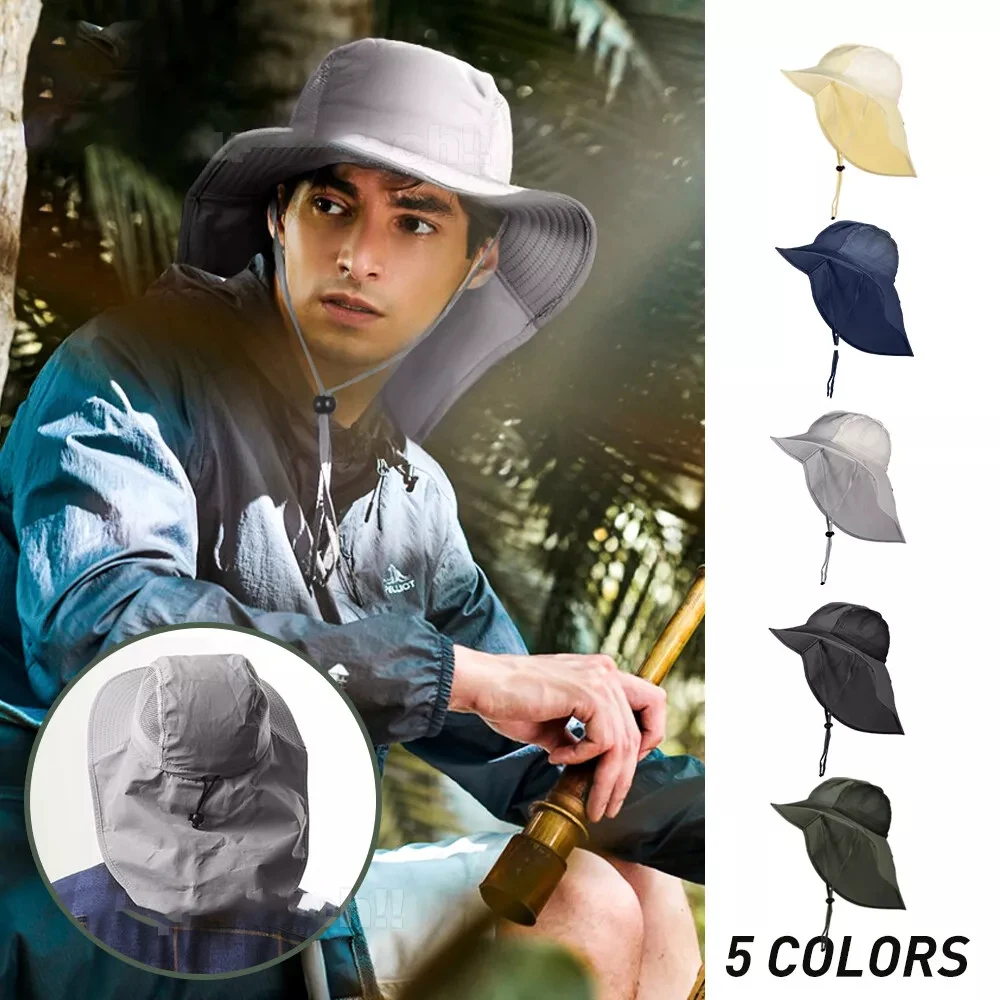 1x Neck Flap Cap Unisex Outdoor Sport Fishing Hat Sun Protections Wide Brim Cover Sun Hat Outdoor Cap Wide Brim Hat