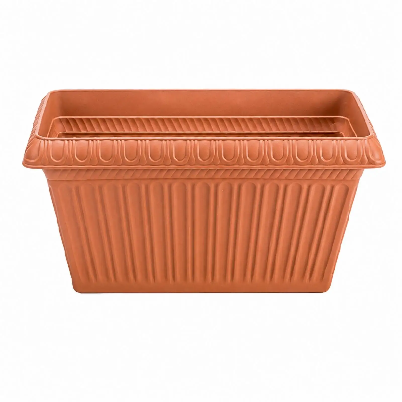 Rectangular Deep Planter with Drainage Insert Floor-Standing Ribbed Resin Planter with Flared Rim for Household Gardening,
