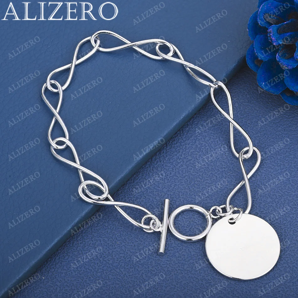 

ALIZERO 925 Sterling Silver OT Buckle Chain Round Bracelet For Women Fashion Wedding Engagement Party Jewelry Gift